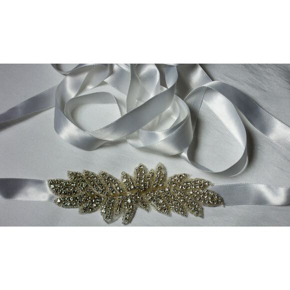 White Rhinestone Skinny Belt Wedding Sash Bridal Rhinestone Belt Prom Party Belt - Picture 5 of 6